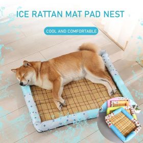 Breathable Pet Puppy Cooling Mat Bed Summer Protection Cervical Spine Cat Dog Ice Mat Square Rattan Kennel Supplies (Color: Pink)