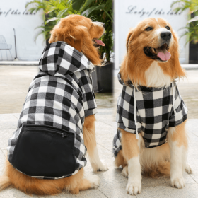 1pc Black Plaid Zip Pocket Pet Sweatshirt; Dog Clothes For Puppy And Cat; Pet Apparel (Color: black)