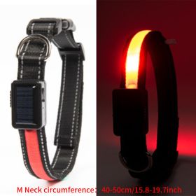 Solar And USB Rechargeable Light Up Pet Collar Waterproof LED Dog & Cat Collars For Night Walking (Color: Red)