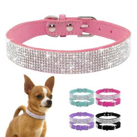 Dog Collar Crystal Glitter Rhinestone Pet Collars Zinc Alloy Buckle Collar For Small Medium Dogs Cats Chihuahua Pug Dog Collar (Color: brown)