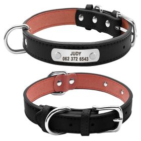 PU Leather Dog Collar Durable Padded Personalized Pet ID Collars Customized for Small Medium Large Dogs Cat Red Black Brown (Color: black)