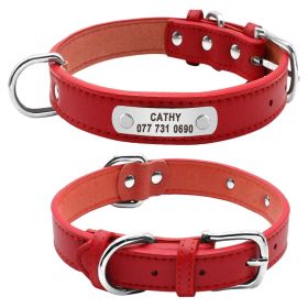 PU Leather Dog Collar Durable Padded Personalized Pet ID Collars Customized for Small Medium Large Dogs Cat Red Black Brown (Color: Red)